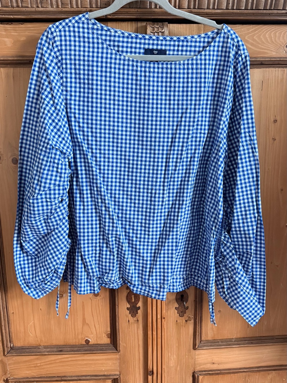 NWT GAP Blue White Gingham Long-Sleeve Drawstring Top